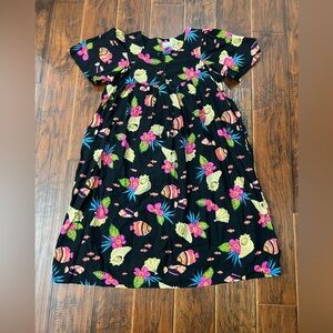 🌺 Daffodil Black Tropical Beach Mumu House Midi Dress – Size XL 🌴🐠